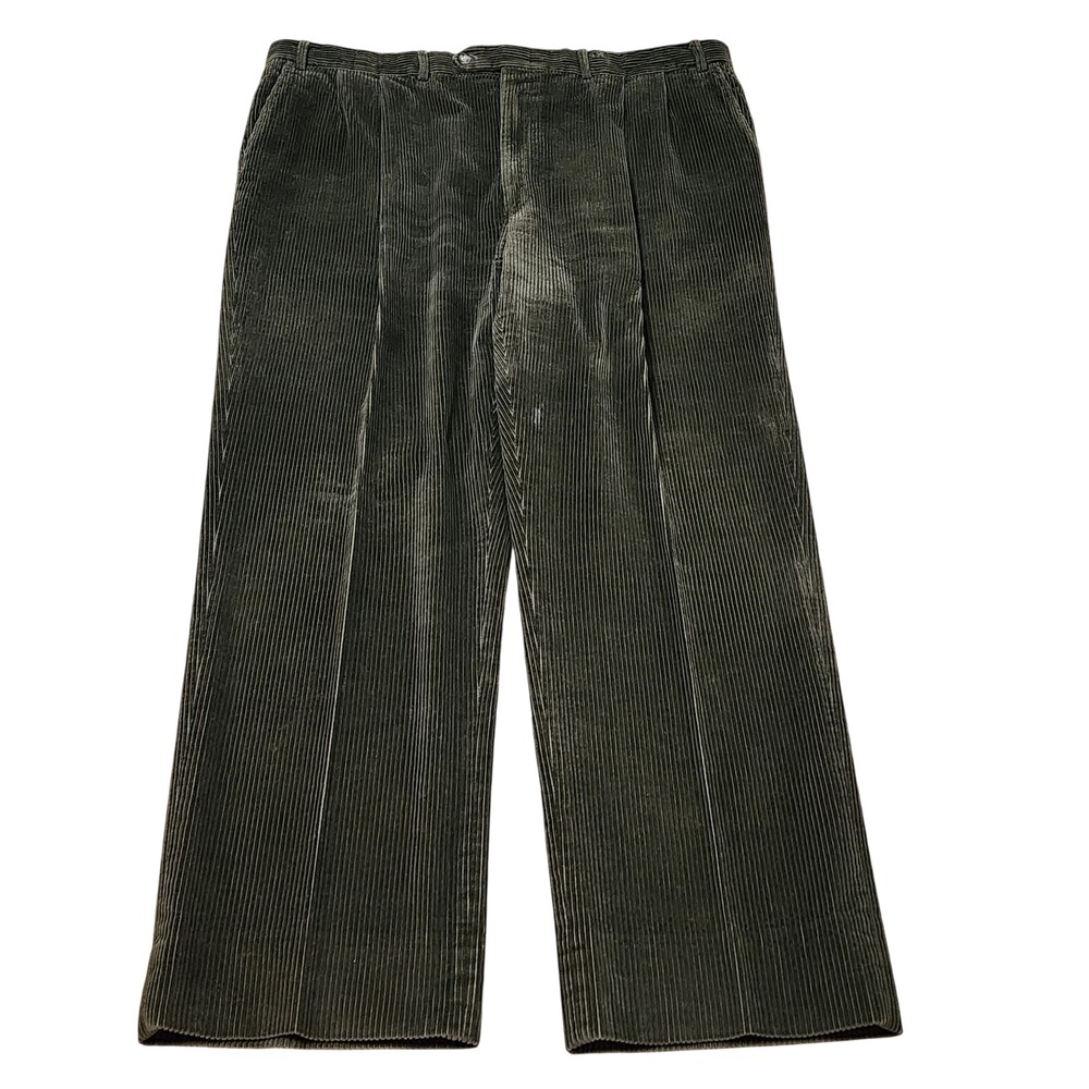 Berle Dress Pants Mens 44x31 Brown Corduroy Pleated Classic Fit Made USA